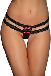 Black Lace Straps Satin Bow Naughty Knicker for Women at itspleaZure